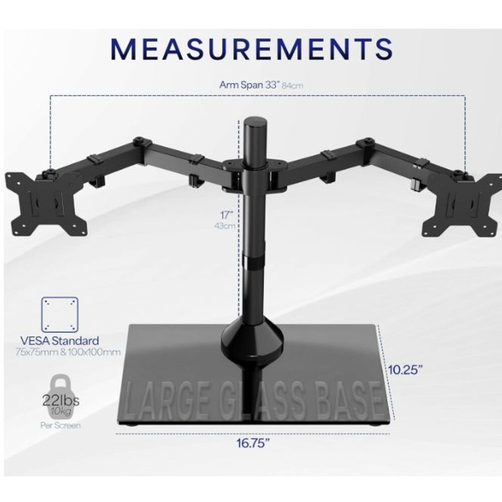 VIVO Dual Monitor Desk Stand Adjustable Mount w/ Glass Base Stand-V002FG NEW